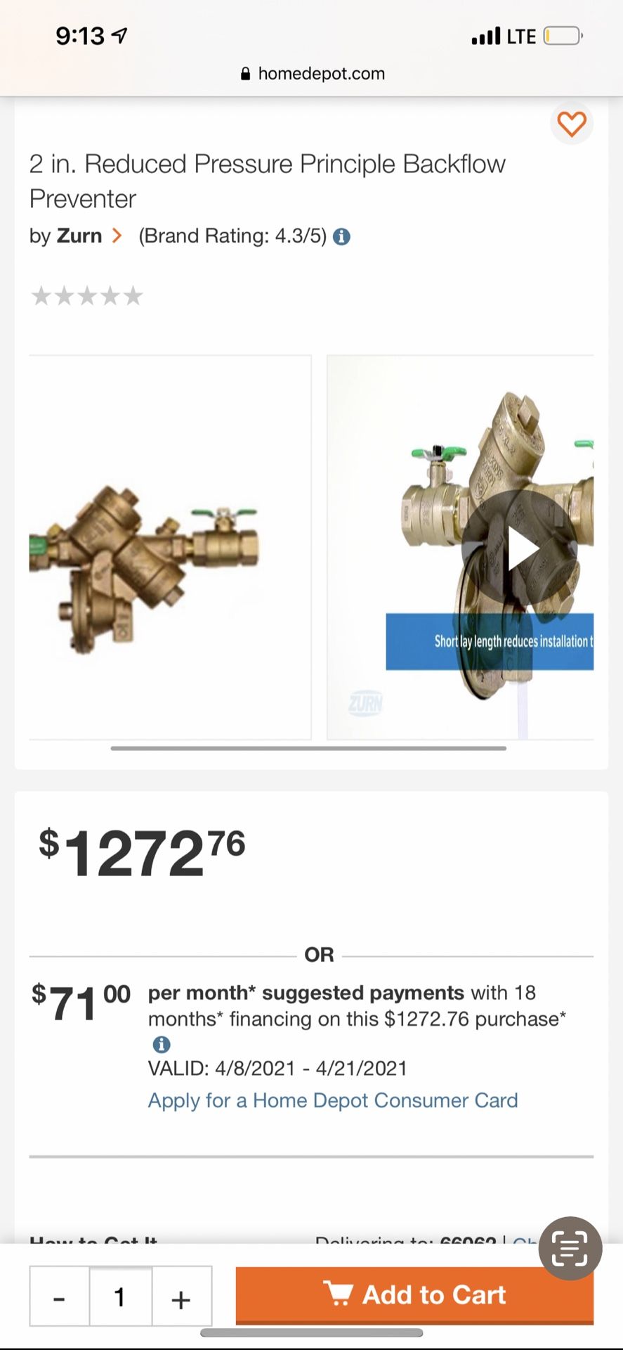 2in Reduced Pressure Princible Backflow Preventer Zurn 400 Psi