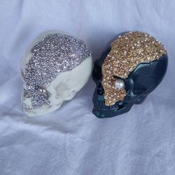 Halloween Skulls Blue & White Blinged Small 5"  $2 Each 