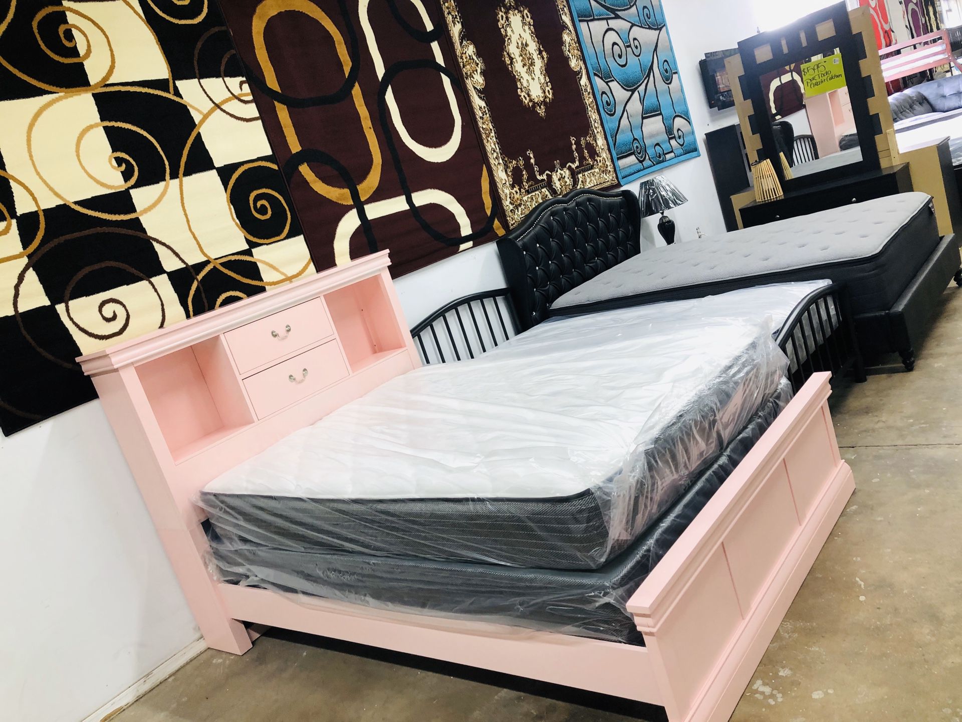 Full size pink bed with matress and boxspring included $475