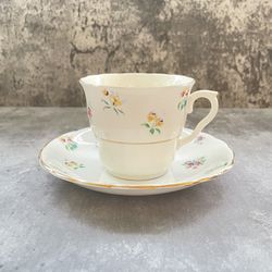 Vtg Colclough England Art Deco Floral Bone China Tea Cup Saucer c1939