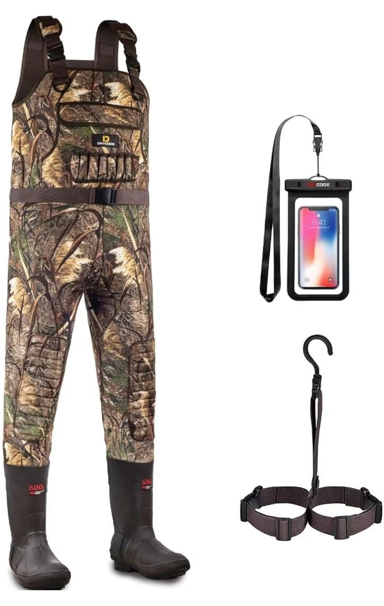 DRYCODE Chest Waders for Men, Neoprene Fishing Waders with 600G Boots, Waterproof Insulated Camo Duck Hunting Waders