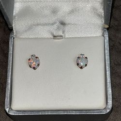 10K Gold Pink Opal & Diamond Accent Earrings