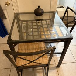 Juego de Comedor de 2 sillas para pequeño espacio, color Negro Y Metal