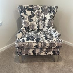 Black, Gray And Cream Floral Accent Chair