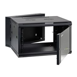 AEONS 6U Wall Mount Server Cabinet Enclosure Double Section Hinged Swing Out 19-Inch Server Network Rack with Locking Glass Door Black