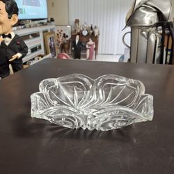 Vintage Mid 20th Century Mikasa Crystal Clear Glass Candy Nut Dish Or Bowl In Flores Pattern- Collectible 8" X 6.5" X 2.25"H