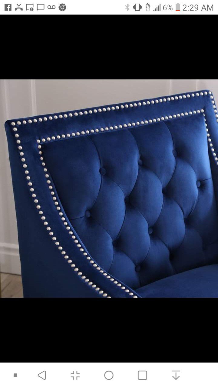 Blue velvet tufted hand studied chairs