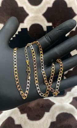 14kt gold bonded 24 inch flat tri color Cuban link chain
