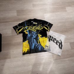 GODSPEED Black yellow , and blue Godspeed streetwear shirt