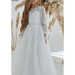 First Communion Dress – White Lace – Size 8– Like New