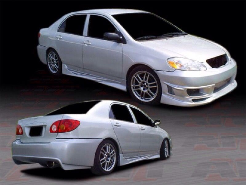 Black Plastic Side Skirt Extensions For 2003–2008 Toyota Corolla – Rocker Panels Body Kit (Pair)