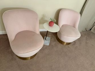 Pair of Blush Velvet Swivel Accent Chairs with Gold Bases