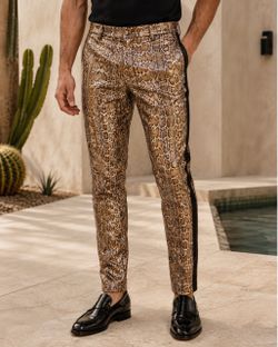 Twisted Tailor Juno Tall Gold Snakeskin Trousers SIZE 32/34
