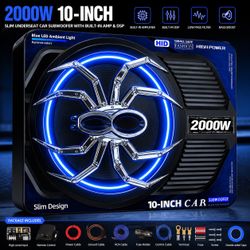 🔊 2000W 10” Slim Underseat Powered Subwoofer with Built-In Amplifier