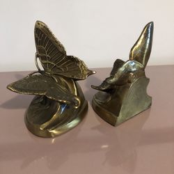 Vintage MCM Solid Brass Butterfly Bookends