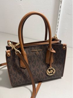 Michael Kors Sheila Small Center-Zip Satchel Brown MK Signature Crossbody