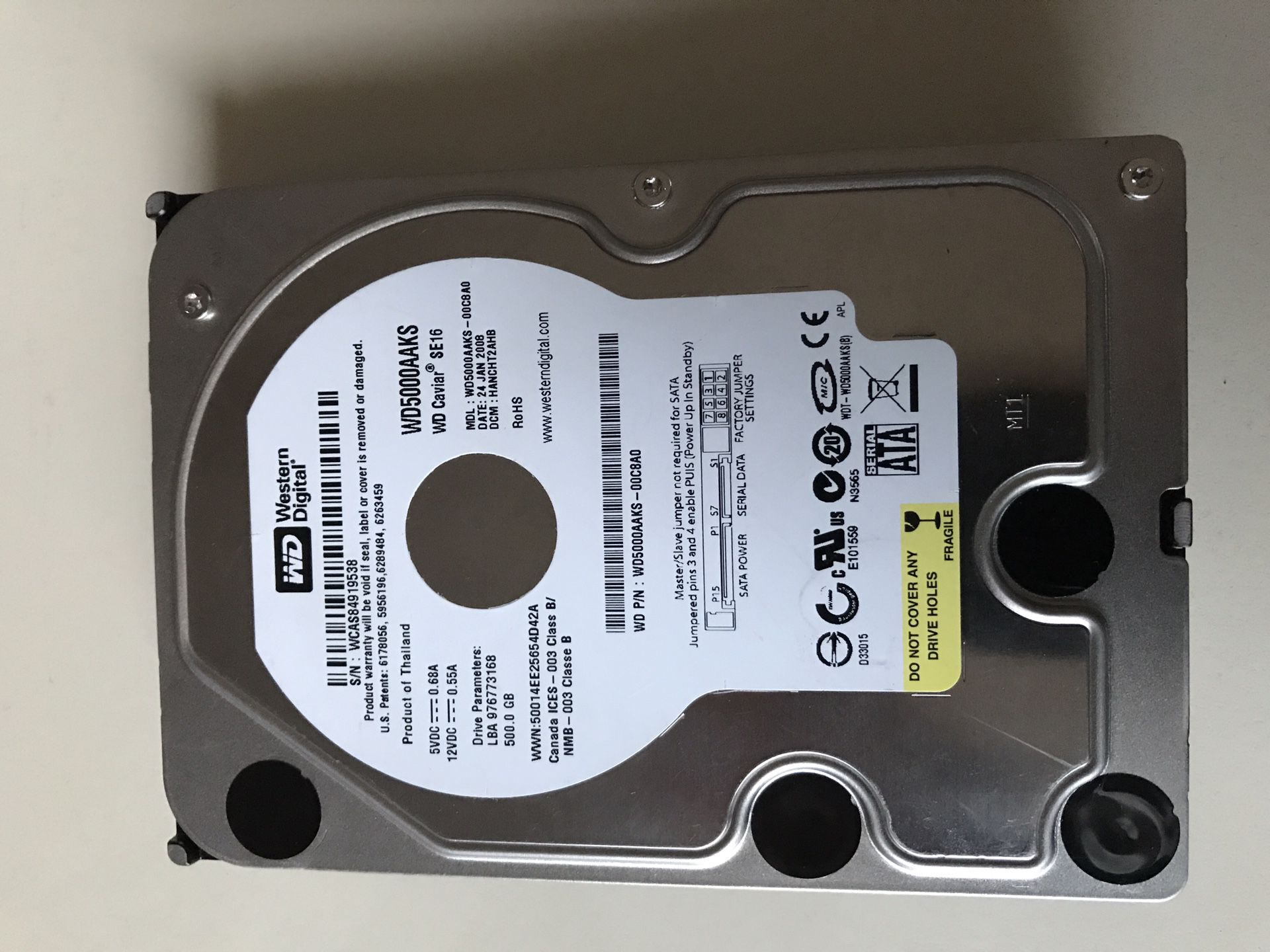 WD 1TB hard drive, for repair or parts.