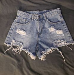 High-Waist Distressed Denim Shorts