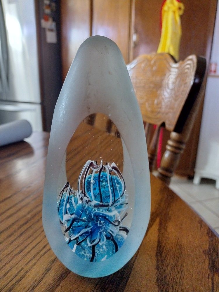 Vintage Art Glass Large Paperweight Windowed  

