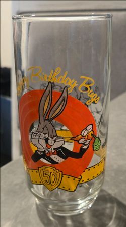 Vintage looney looney happy birthday 50th anniversary glassware glass cup