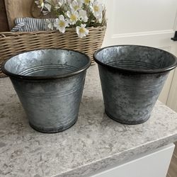 Set Of 2 Galvanized Planters $12