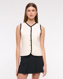 Abercrombie & Fitch Mara High-V LuxeLoft Sweater Vest White Black Size Medium