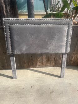 Twin Gray Upholstered Headboard with Nailhead Trim