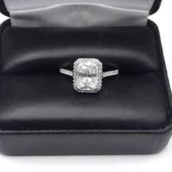 925 Sterling Silver 3.00CT Emerald Cut Halo Engagement Ring Size 6,7. Or 8 