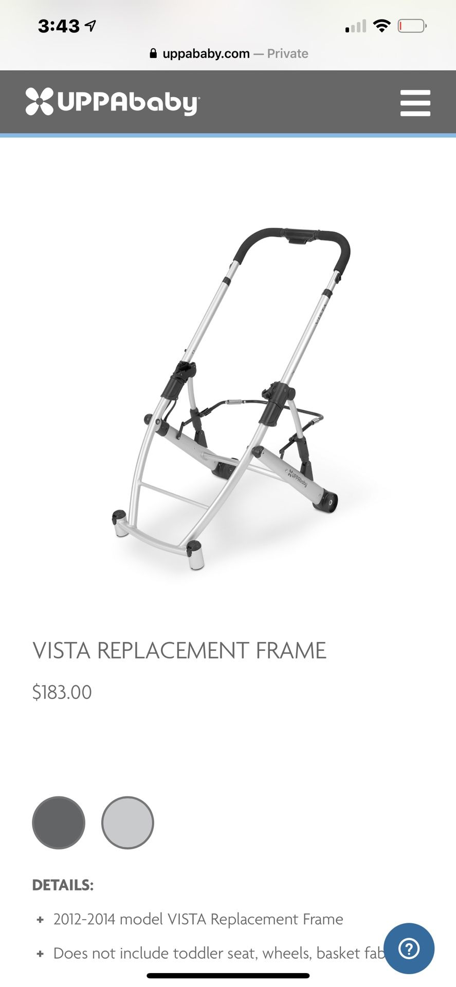 Uppababy 209 Vista Frame, Rear wheels, basket, and Rumble Seat Baby gear