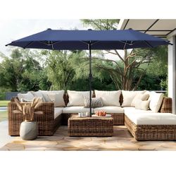 Large Double-Sided Outdoor Patio Umbrella Navy Blue