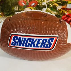 VINTAGE SNICKERS CERAMIC FOOTBALL SHAPED COVERED CANDY/COOKIE JAR