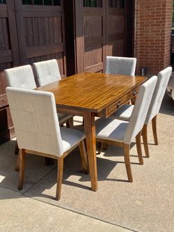 Wood Dining Table with 6 Upholstered Chairs