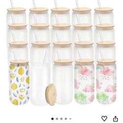 20 Pack Sublimation Glass Cups Frosted 16oz Blanks Sublimation Glass Tumbler with straw and lid