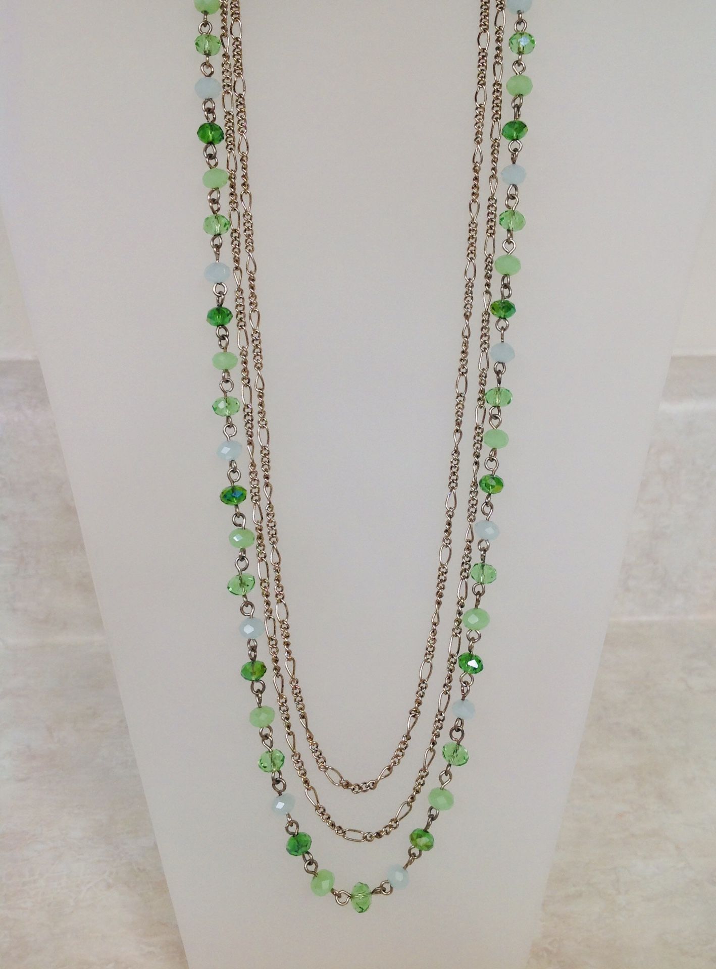 3-strand Necklace with Green  Crystals