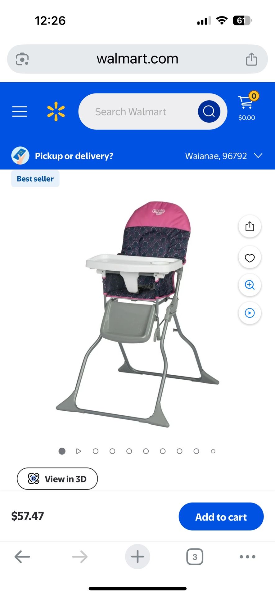 $30 Cosco Kids Simple Fold Full Size High Chair with Adjustable Tray