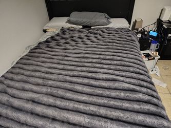 Queen bed frame with mattress and dresser