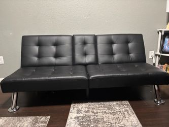 Black Faux Leather Tufted Futon Sofa