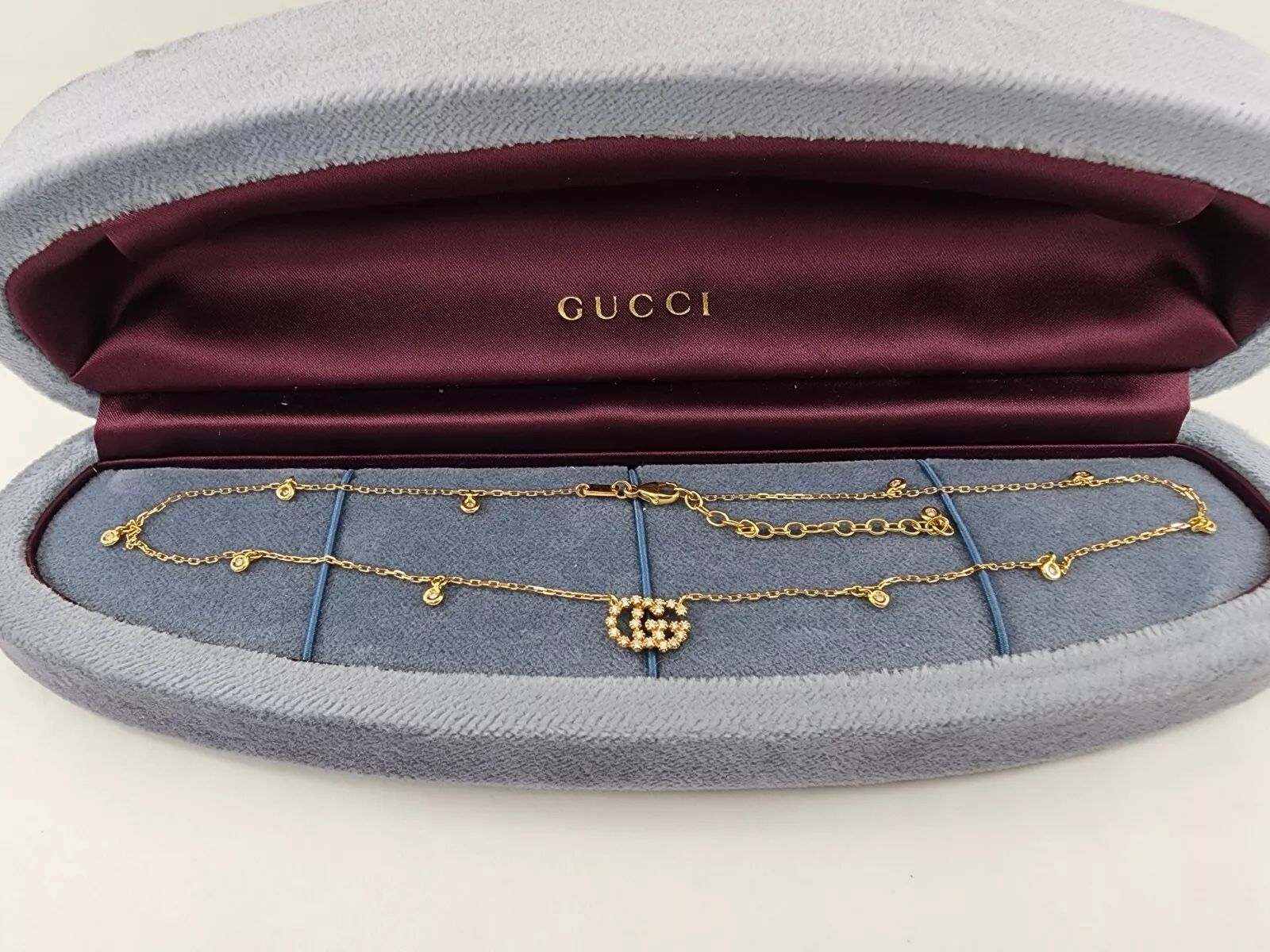Gucci 18k Yellow Gold Running GG Diamond Necklace - 14 Inch