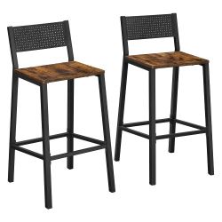 VASAGLE Set Of 2 Bar Stools, With Backrest, Industrial In Party Room, Rustic Brown + Black