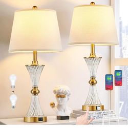 BZZMMB Glass Table Lamps for Bedroom Set of 2, 3 Way Dimmable Touch Lamps for Nightstand, Modern Table Lamps for Living Room
