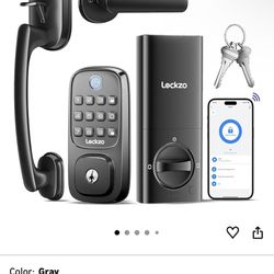 New Smart Door Lock with Handle, Keyless Entry Door Lock Deadbolt Handle Set, Built-in WiFi Deadbolt Smart Lock for Front, Fingerprint, Keypad Code, A