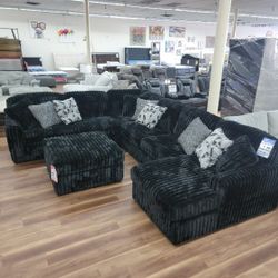 New 4pc Black Corduroy Sectional. Ottoman Priced Separately 