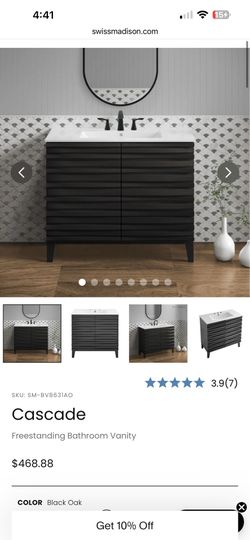 Swiss Madison 30” Black Cascade Vanity.w/sink top!