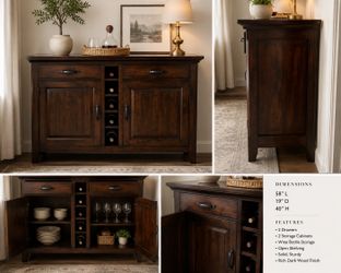 58” dark wood buffet cabinet / sideboard in excellent condition.