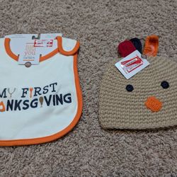NEW Baby Thanksgiving Bib And Hat