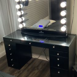 Vanity with electronic mirror and storage