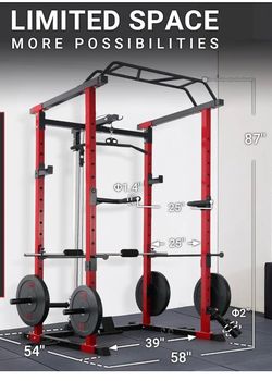 ER KANG Heavy Duty Squat Rack / Power Cage with Lat Pulldown & Attachments (1200 lb Cap)