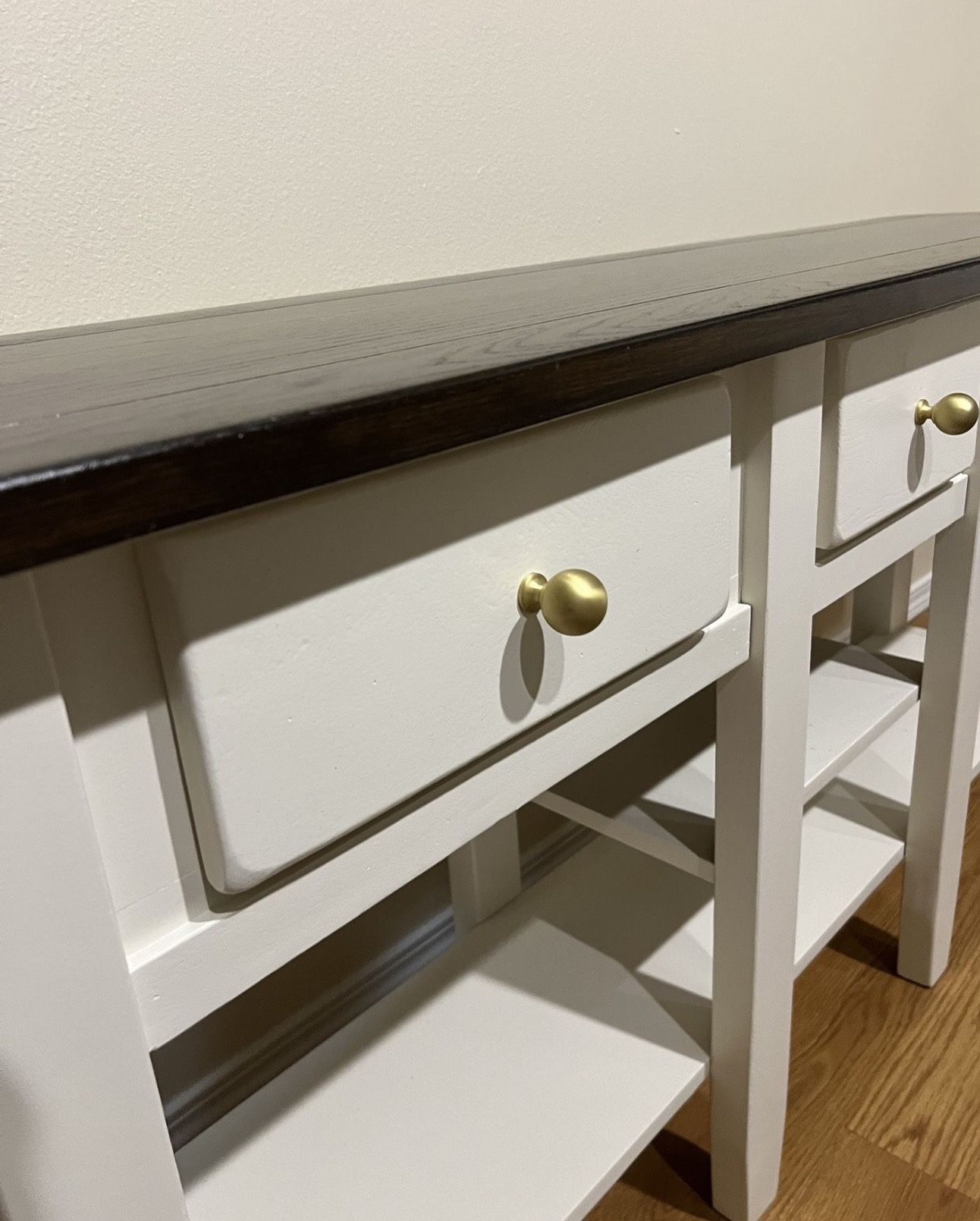 Solid Wood Desk / Console Table – White & Dark Wood Top – Excellent Condition