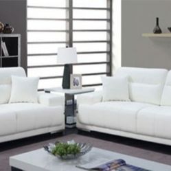 Brand New White Leather Modern Style Sofa And Love Seat