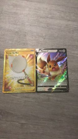 Scoop up net Pokémon card and eevee V Pokémon card